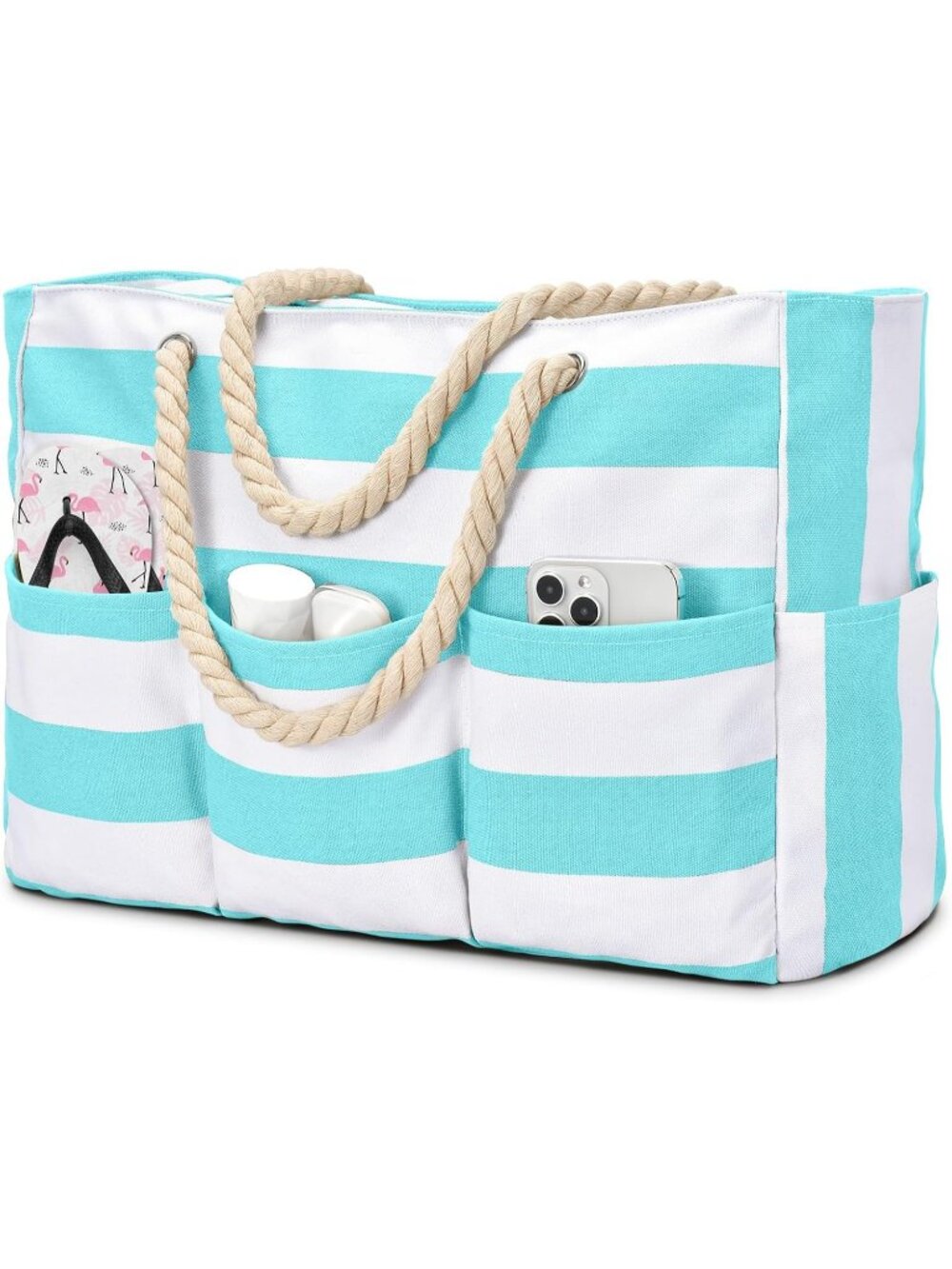 Women's Lake Green Large Canva Beach Tote Waterproof Sandproof Foldable Bag